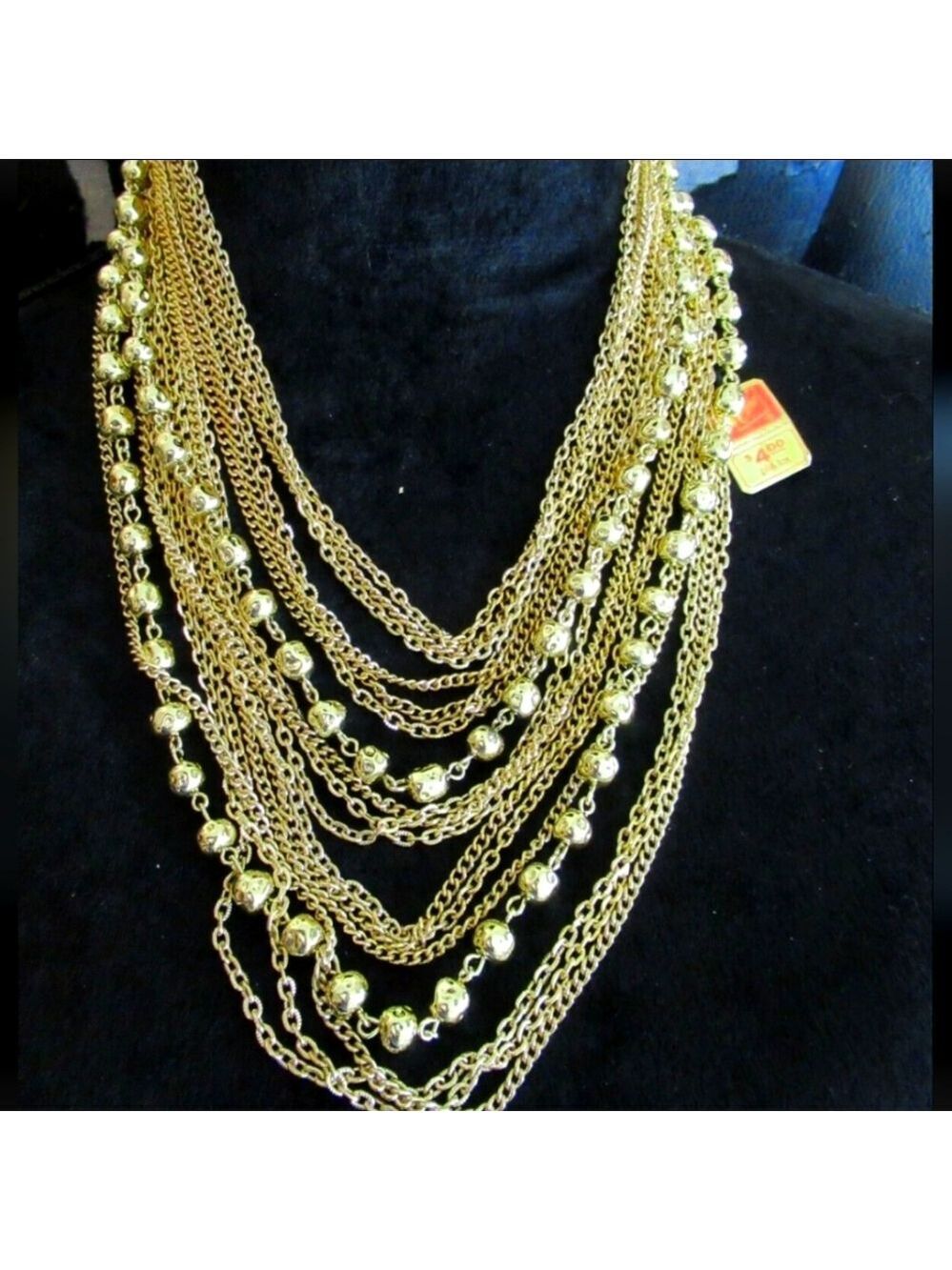 Vintage Coro Goldtone Beaded Link Multi Strand Necklace 17.5" NWT NOS